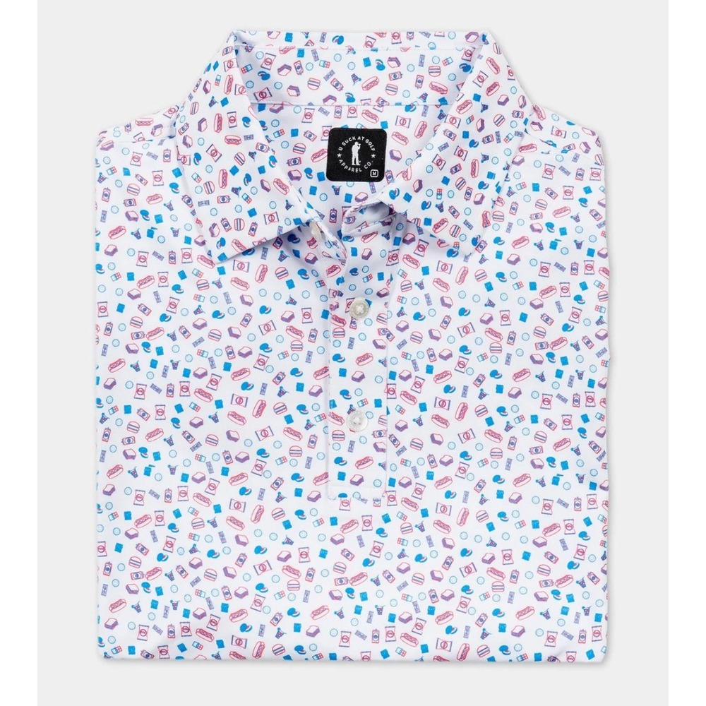 U Suck at Golf Halfway House Polo Burgers Soda‎ Candy Print Large L
